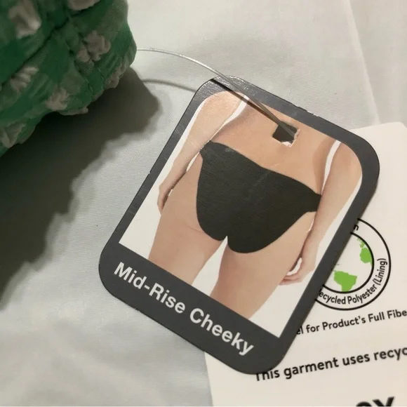 NWT Time and Tru Women’s Plus Mid-Rise Cheeky Green Gingham Bikini Bottom 2X - Picture 7 of 9